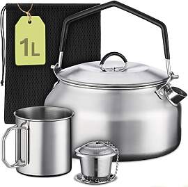 Praknu Camping Wasserkocher Set 1L Edelstahl -