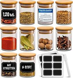 Praknu Gewürzgläser 120ml - 10er Set