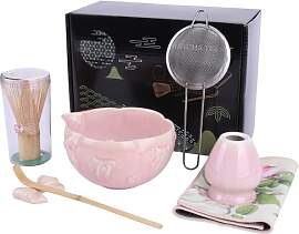 Premium Matcha Set Rosa Matcha Pulver Whisk Set