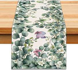 PRESSINART Tischläufer Eukalyptus Grün Blatt