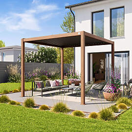 PRIMEYARD 3x3m Pergola in Holzoptik; mit