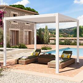 PRIMEYARD 3x3m Pergola in Weiß; mit Lamellendach