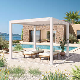 PRIMEYARD 3x3m Pergola in Weiß; mit Lamellendach