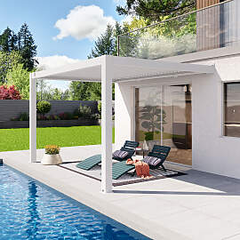 PRIMEYARD 3x4 m Anbaupergola in weiß, mit