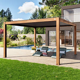 PRIMEYARD 4x4m Pergola in Holzoptik; mit