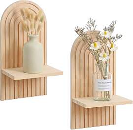 Puhui 2er-Set Boho Regenbogen Wandregal aus Holz - 