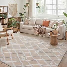 PureCozy Beige Weiß Teppich Wohnzimmer 150x210cm