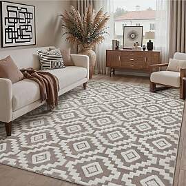 PureCozy Braun Weiß Teppich Wohnzimmer 200x300cm