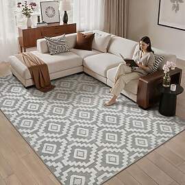PureCozy Grau Weiß Teppich Wohnzimmer 150x210cm