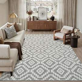 PureCozy Grau Weiß Teppich Wohnzimmer 200x300cm