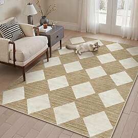 PureCozy Kariert Teppich Wohnzimmer 120x170cm
