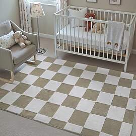 PureCozy Kariert Teppich Wohnzimmer 80x150cm Beige 