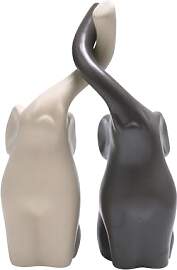 Qaixwuyi Elefanten Pärchen Keramik Skulptur Beige 