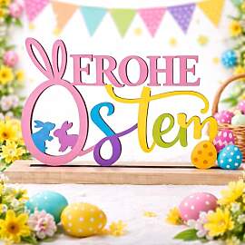 QijAOPD Frohe Ostern Deko Aufsteller Holz, Bunte
