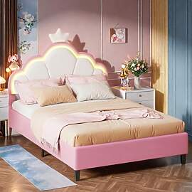 QMTXBYJ Kinderbett 90x200 mit LED, Mädchenbett