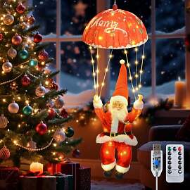 Qoosea Fallschirm Weihnachtsmann Lichterkette USB