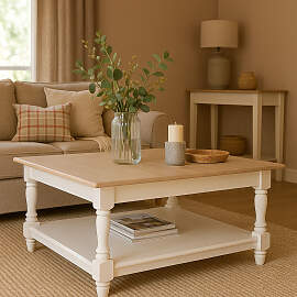 Quadratischer Landhaus-Couchtisch weiß,