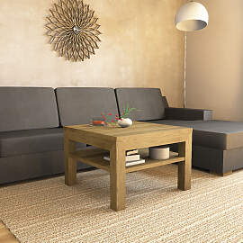 Quadratischer Massivholz Couchtisch mit Ablage -