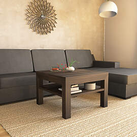 Quadratischer Massivholz Couchtisch mit Ablage -