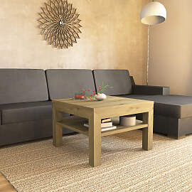 Quadratischer Massivholz Couchtisch mit Ablage -