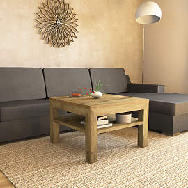 Quadratischer Massivholz Couchtisch mit Ablage -
