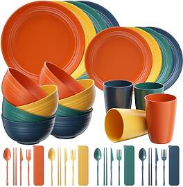 Quatish 32 Teiliges Kunststoff Geschirrset,
