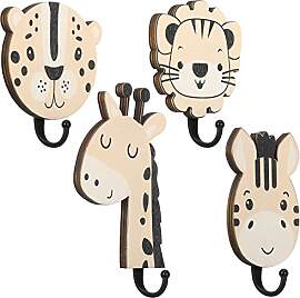Qunclay Safari-Tier-Wandhaken für Kinder, Holz,