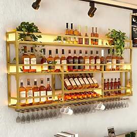 RAJYQODIS Metall Wand Weinregal mit Glasregal,