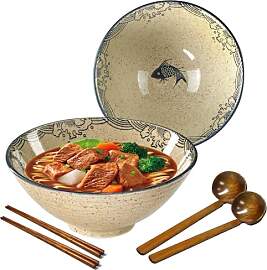 Ramen Schüssel Keramik Set, 2×1200ml Japanisches 