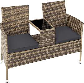 Rattan Gartensitzbank mit Tisch - natur/dunkelgrau
