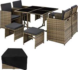 Rattan Sitzgruppe Bilbao 4+4+1 mit Schutzhülle -