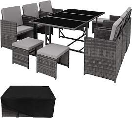 Rattan Sitzgruppe Malaga 6+4+1 mit Schutzhülle -