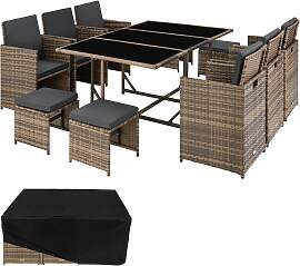 Rattan Sitzgruppe Malaga 6+4+1 mit Schutzhülle -