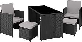 Rattan Sitzgruppe Palermo 2+2+1 - schwarz/grau
