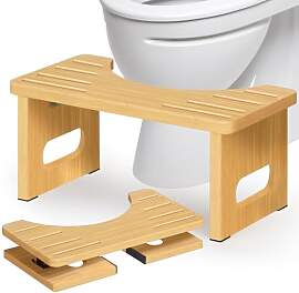 RayLove Toilettenhocker Holz, Klappbarer WC Hocker 