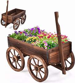 RELAX4LIFE Blumenwagen Holz, Pflanzwagen mit 4