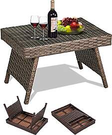 RELAX4LIFE Kleiner Kaffeetisch Rattan, Rattantisch 
