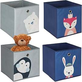 Relaxdays 4er Set, Kinder Aufbewahrungsboxen,