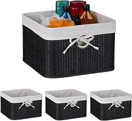 Relaxdays Aufbewahrungskorb 4er Set, Bambus, mit