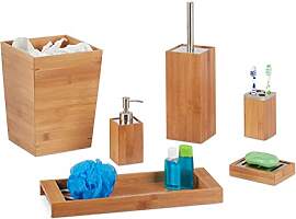 Relaxdays Bad Set, 6-teilig, Bambus,