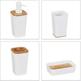 relaxdays Badaccessoires-Set weiß/braun, 1 Set