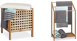 Relaxdays Badhocker Walnuss mit Wäschesammler, 52 