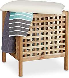 Relaxdays Badhocker Walnuss mit Wäschesammler