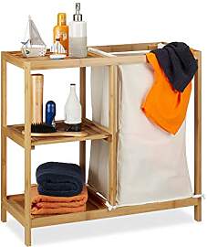 Relaxdays Badregal mit Wäschekorb, 3 Ablagen,