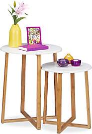Relaxdays Beistelltisch 2er Set, runde Satztische, 
