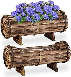 Relaxdays Blumenkasten Holz, 2er Set Pflanzkasten, 