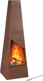 Relaxdays Gartenkamin Cortenstahl, Aschekasten,