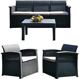 Relaxdays Gartenmöbel Set, 4-teilige Rattan