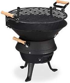 relaxdays Holzkohlegrill Grillfass 45,0 x 36,0 x