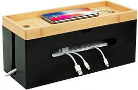 Relaxdays Kabelbox Bambus, HBT 16x34x13,5 cm, für 